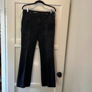 Anthropologie Pilcro Black Flared Jeans with brass snaps, slant pockets, size 30
